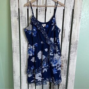 Xhilaration Floral Dress Size Large Ruffles Blue White Flirty Boho Fairy Lined